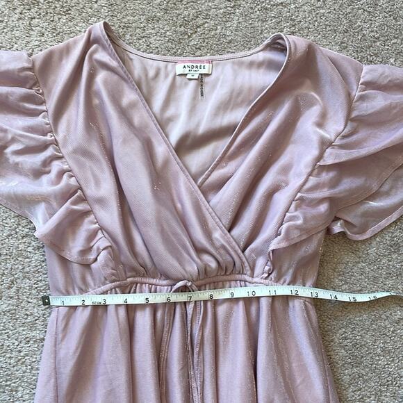 Andrée By Unit Shimmer Medium Dress Faux Wrap Fairy Sleeve Pink Tie at Waist - Picture 7 of 8